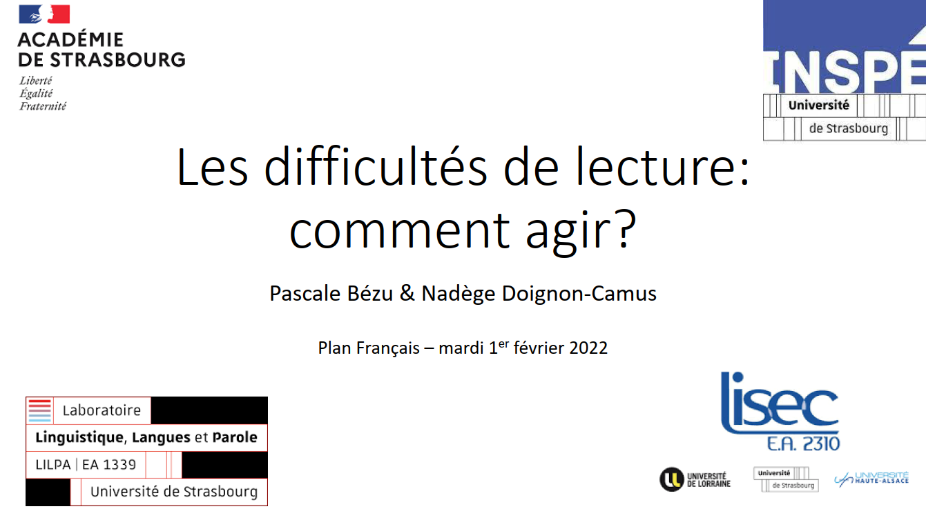 Les difficultés en lecture : comment agir ? par Mmes Bezu et Doignon-Camus